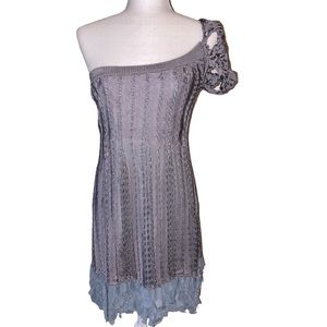 Pepa Pombo Grey Atemporal hand embroidered Crochet & Leather Dress.  Medium (8)